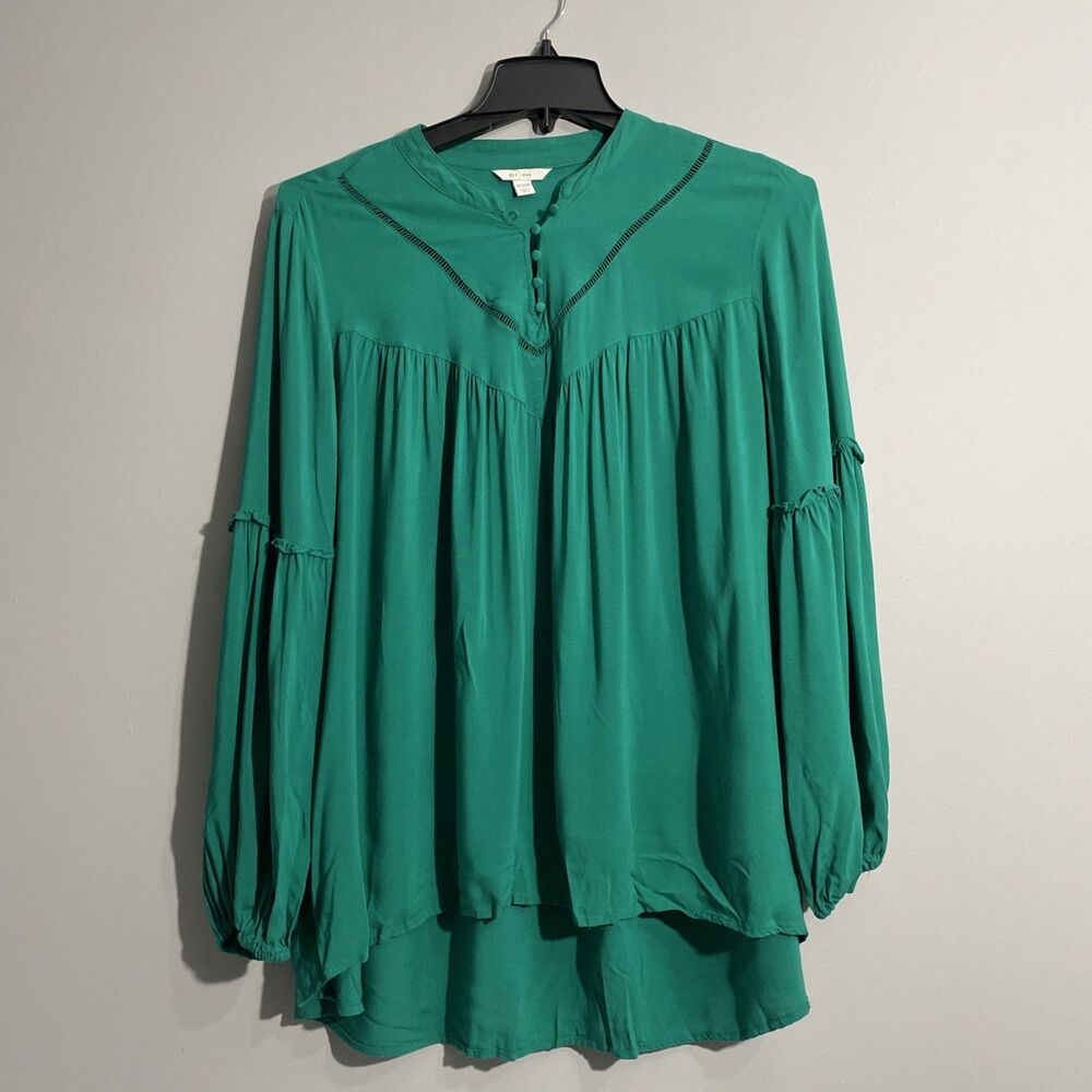 Cato Womens Green Ruffle Trim Long Sleeve Cottagecore Boho Top Size 18/20W